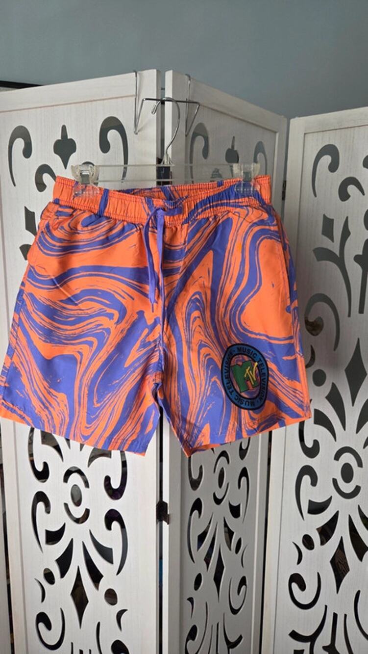 MTV Swim Trunks Mens Medium Orange Purple Board Shorts NWT UPF50 Beach